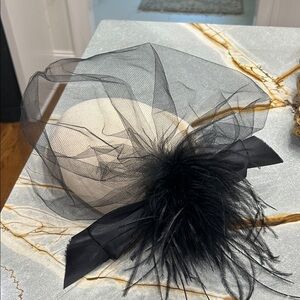 Elegant Cream & Black Feathered Fascinator…Perfect for a Derby Party 🐎🌹